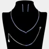 Fashnzfab 3pcs - Chevron Accented Rectangle Stone Necklace Jewelry Set In Blue