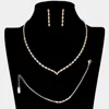 Fashnzfab 3pcs - Chevron Accented Rectangle Stone Necklace Jewelry Set In Brown