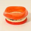 Fashnzfab 3pcs - Chunky Abstract Resin Hammered Metal Bangle Multi Layered Bracelets In Orange