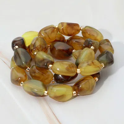 Fashnzfab 3pcs - Chunky Marbled Pebble Beaded Stretch Multi Layered Bracelets