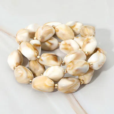 Fashnzfab 3pcs - Chunky Marbled Pebble Beaded Stretch Multi Layered Bracelets In Gold