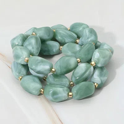 Fashnzfab 3pcs - Chunky Marbled Pebble Beaded Stretch Multi Layered Bracelets In Green