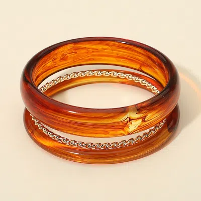 Fashnzfab 3pcs - Chunky Marbled Resin Twisted Metal Bangle Multi Layered Bracelets