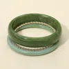 Fashnzfab 3pcs - Chunky Marbled Resin Twisted Metal Bangle Multi Layered Bracelets In Green