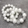 Fashnzfab 3pcs - Chunky Pearl Ball Beaded Stretch Multi Layered Bracelets Rhodium, White In Multi