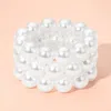 Fashnzfab 3pcs - Chunky Pearl Beaded Stretch Multi Layered Bracelets In White