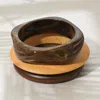 Fashnzfab 3pcs - Chunky Resin Wooden Stackable Bangle Bracelets Dark Brown, Neutral In Multi