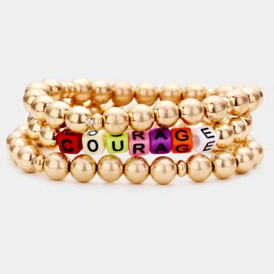 Fashnzfab 3pcs - Courage Metal Ball Stretch Bracelets Worn Gold In Multi