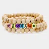 Fashnzfab 3pcs - Courage Wood Ball Layered Stretch Bracelets In Multi