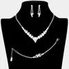 Fashnzfab 3pcs - Crystal Rhinestone Bubble Necklace Jewelry Set In Silver