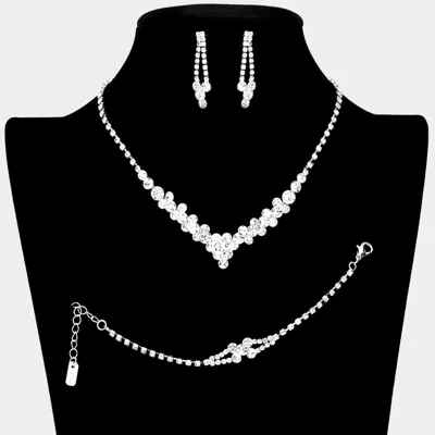 Fashnzfab 3pcs - Crystal Rhinestone Bubble Necklace Jewelry Set In Silver