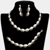 Fashnzfab 3pcs - Crystal Rhinestone Marquise Necklace Set In Multi