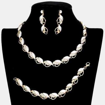 Fashnzfab 3pcs - Crystal Rhinestone Marquise Necklace Set In Multi