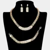 Fashnzfab 3pcs - Crystal Rhinestone Metal Mesh Necklace Jewelry Set 16" + 3" L In Gold