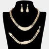 Fashnzfab 3pcs - Crystal Rhinestone Metal Mesh Necklace Jewelry Set In Gold