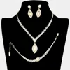 Fashnzfab 3pcs - Crystal Rhinestone Oval Pearl Dangle Necklace Jewelry Set In Metallic