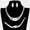 Fashnzfab 3pcs - Crystal Rhinestone Pave Metal Mesh Necklace Jewelry Set In Silver