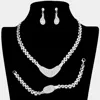 Fashnzfab 3pcs - Crystal Rhinestone Pave Plate Metal Necklace Jewelry Set In Multi