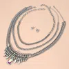 Fashnzfab 3pcs - Crystal Stone Cluster Embellished Plate Accent Chunky Chain Layered Necklaces In Silver