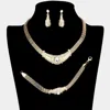 Fashnzfab 3pcs - Crystal Teardrop Accented Pendant Collar Necklace Set In Gold