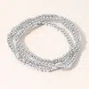 Fashnzfab 3pcs - Emerald Cut Stone Cluster Pointed Metal Ball Beaded Stretch Multi Layered Bracelets In Multi