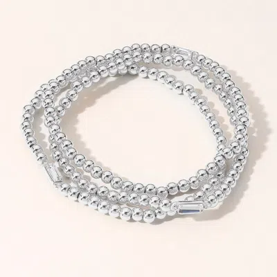 Fashnzfab 3pcs - Emerald Cut Stone Cluster Pointed Metal Ball Beaded Stretch Multi Layered Bracelets