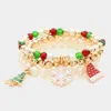 Fashnzfab 3pcs - Enamel Christmas Charm Pointed Beaded Stretch Multi Layered Bracelets In Multi