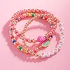 Fashnzfab 3pcs - Enamel Pickle Ball Message Paddle Beaded Stretch Multi Layered Bracelets In Multi