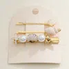 Fashnzfab 3pcs - Enamel Sea Shell Pearl Starfish Pointed Bobbi Pins Alligator Snap Hair Clips In Gold