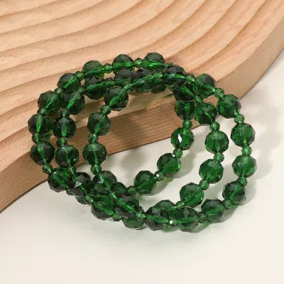 Fashnzfab 3pcs - Faceted Beaded Stretch Multi Layered Bracelets In Green