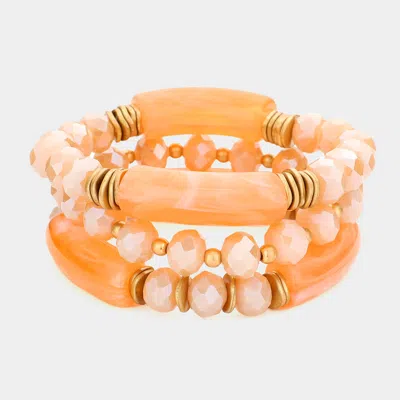 Fashnzfab 3pcs - Faceted Beads Multi Layered Bracelets In Pink