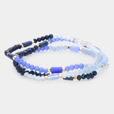 Fashnzfab 3pcs - Faceted Rectangle Beaded Stretch Bracelets In Multi