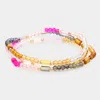 Fashnzfab 3pcs - Faceted Rectangle Beaded Stretch Bracelets Multi, White In Multi