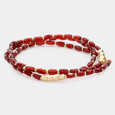 Fashnzfab 3pcs - Faceted Rectangle Beaded Stretch Bracelets In White