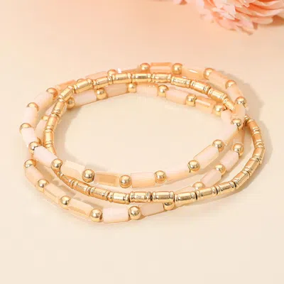 Fashnzfab 3pcs - Faceted Tube Beaded Stretch Multi Layered Bracelets - Neutral In Sand