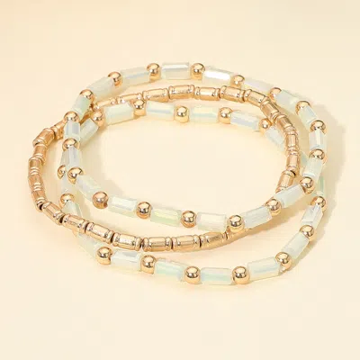 Fashnzfab 3pcs - Faceted Tube Beaded Stretch Multi Layered Bracelets In Gold