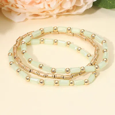 Fashnzfab 3pcs - Faceted Tube Beaded Stretch Multi Layered Bracelets In Green
