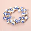 Fashnzfab 3pcs - Floral Ceramic Ball Beaded Stretch Multi Layered Bracelets In Blue
