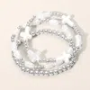 Fashnzfab 3pcs - Floral Ceramic Ball Pearl Beaded Multi Layered Bracelets In Multi