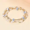 Fashnzfab 3pcs - Floral Ceramic Ball Pearl Beaded Stretch Multi Layered Bracelets In Gold