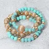 Fashnzfab 3pcs - Frosted Metal Ball Wood Faceted Beaded Stretch Bracelets In Blue