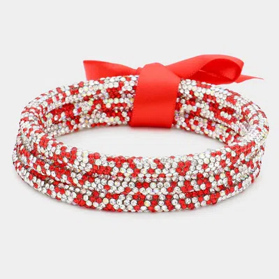 Fashnzfab 3pcs - Game Day Rhinestone Pave Bangle Layered Bracelets In Red