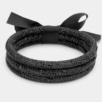 Fashnzfab 3pcs - Game Day Rhinestone Pave Bangle Layered Bracelets In Black