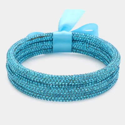 Fashnzfab 3pcs - Game Day Rhinestone Pave Bangle Layered Bracelets In Blue
