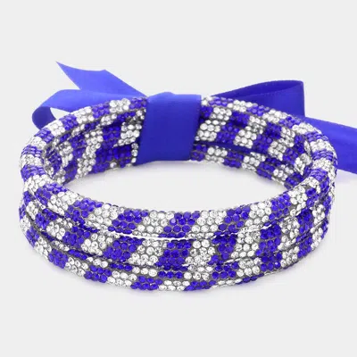Fashnzfab 3pcs - Game Day Rhinestone Pave Bangle Layered Bracelets Blue, White In Multi