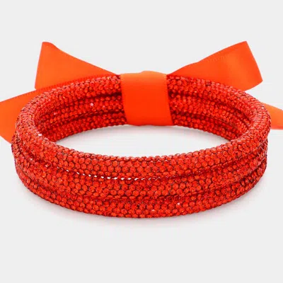 Fashnzfab 3pcs - Game Day Rhinestone Pave Bangle Layered Bracelets In Orange