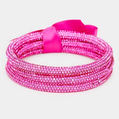 Fashnzfab 3pcs - Game Day Rhinestone Pave Bangle Layered Bracelets In Pink