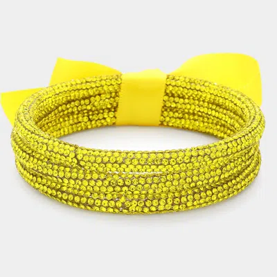 Fashnzfab 3pcs - Game Day Rhinestone Pave Bangle Layered Bracelets In Yellow