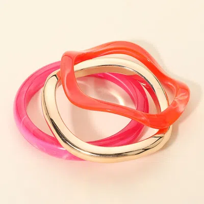 Fashnzfab 3pcs - Geometric Mixed Resin Metal Stackable Bangle Multi Layered Bracelets