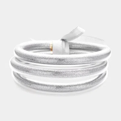 Fashnzfab 3pcs - Glitter Jelly Tube Bangle Bracelet In Multi